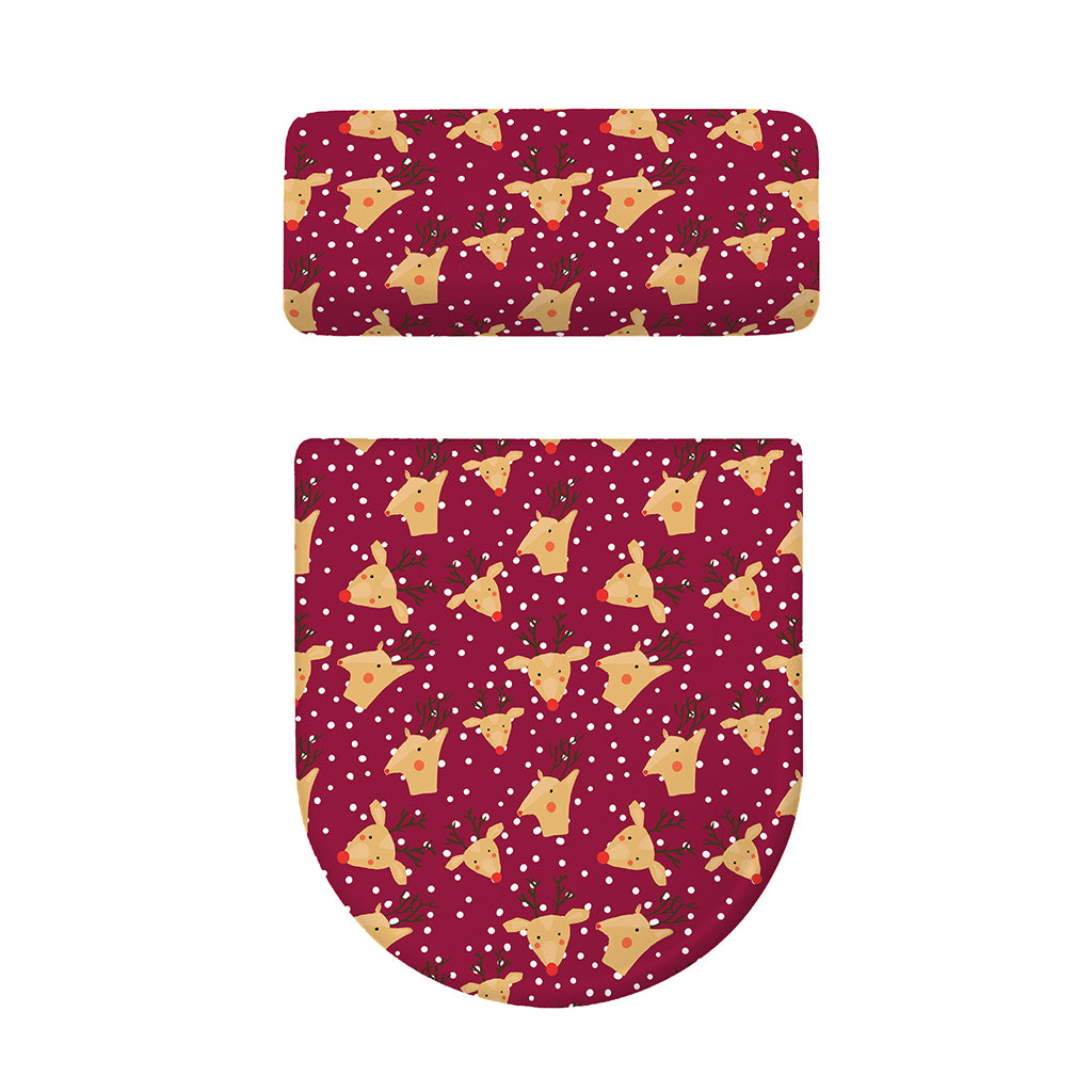 Christmas Deer Pattern Print Toilet Lid And Tank Cover Set