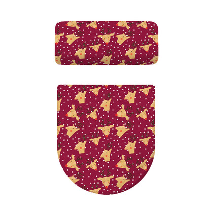 Christmas Deer Pattern Print Toilet Lid And Tank Cover Set