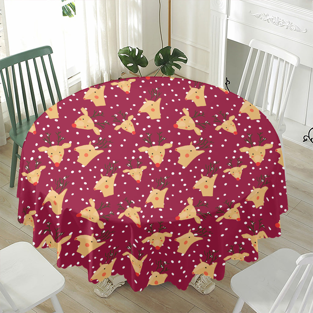 Christmas Deer Pattern Print Waterproof Round Tablecloth