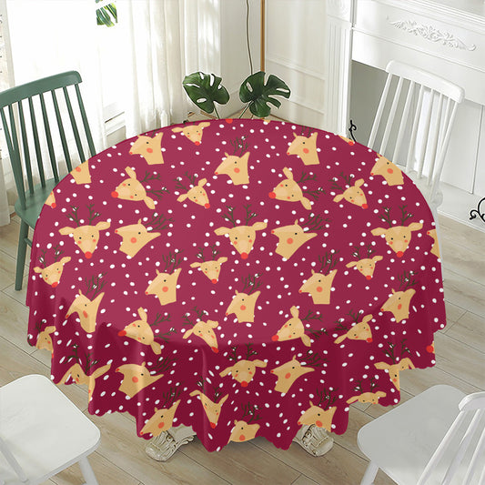 Christmas Deer Pattern Print Waterproof Round Tablecloth