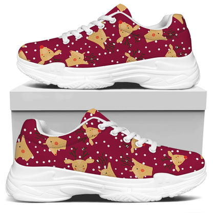 Christmas Deer Pattern Print White Chunky Shoes