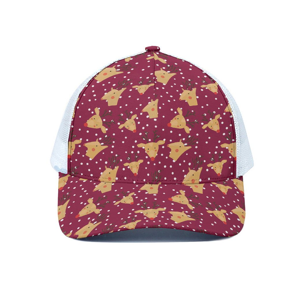 Christmas Deer Pattern Print White Mesh Trucker Cap