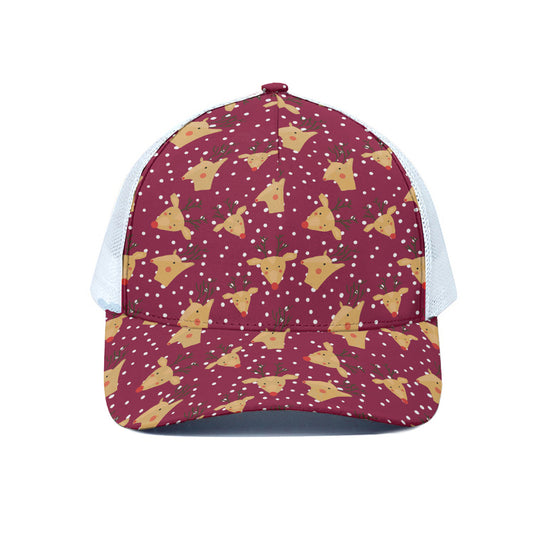 Christmas Deer Pattern Print White Mesh Trucker Cap