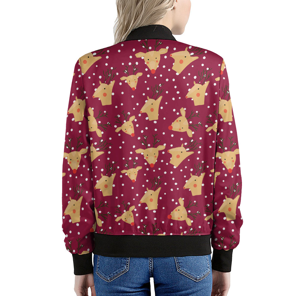 Christmas Deer Pattern Print Women's Bomber Jacket
