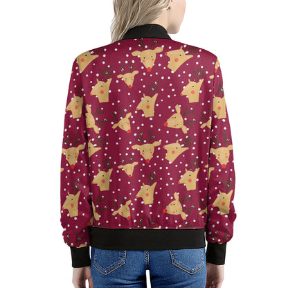 Christmas Deer Pattern Print Women's Bomber Jacket