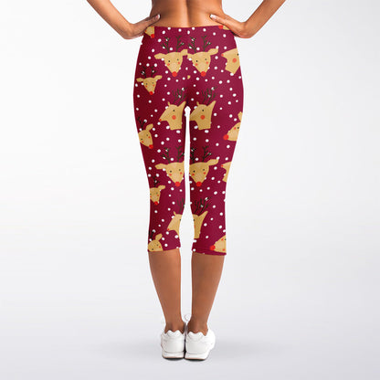 Christmas Deer Pattern Print Women's Capri Leggings
