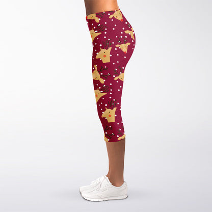 Christmas Deer Pattern Print Women's Capri Leggings