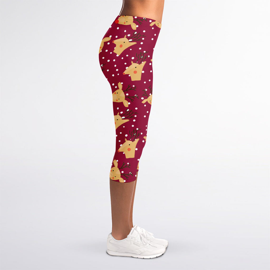 Christmas Deer Pattern Print Women's Capri Leggings