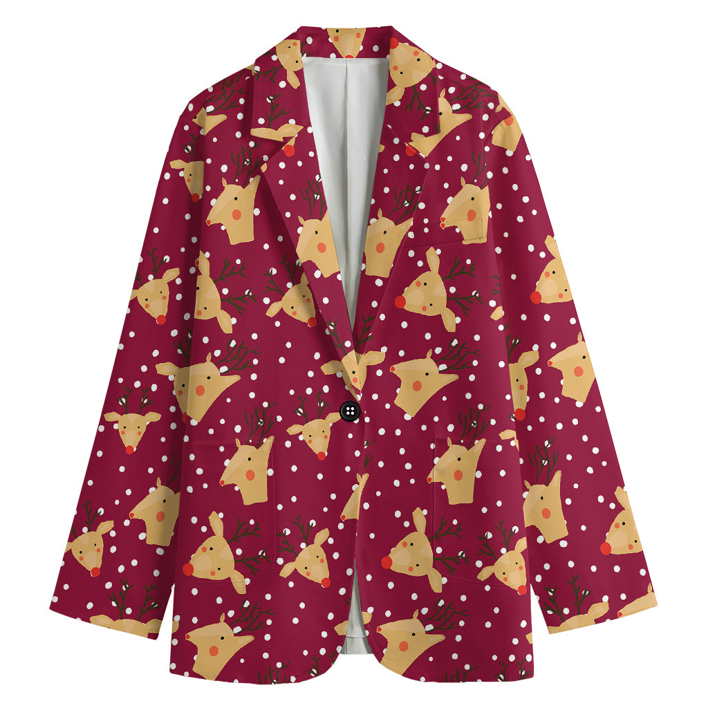 Christmas Deer Pattern Print Women's Cotton Blazer