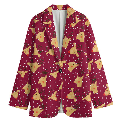 Christmas Deer Pattern Print Women's Cotton Blazer