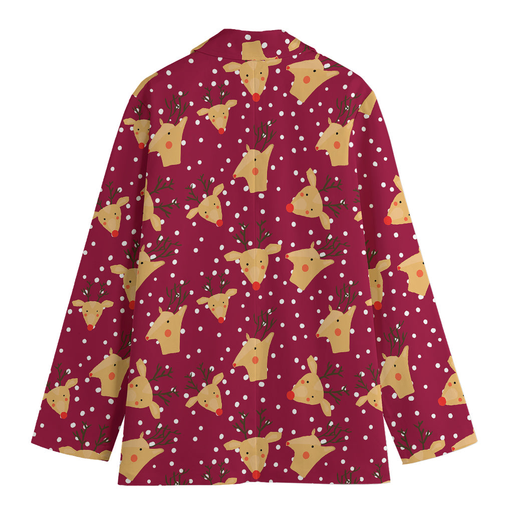 Christmas Deer Pattern Print Women's Cotton Blazer