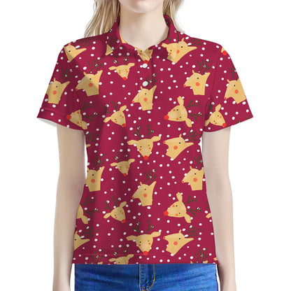 Christmas Deer Pattern Print Women's Polo Shirt