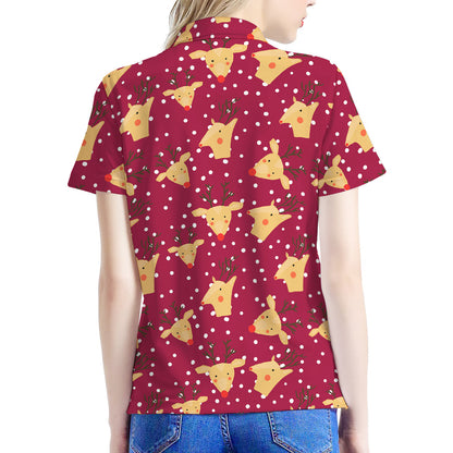 Christmas Deer Pattern Print Women's Polo Shirt