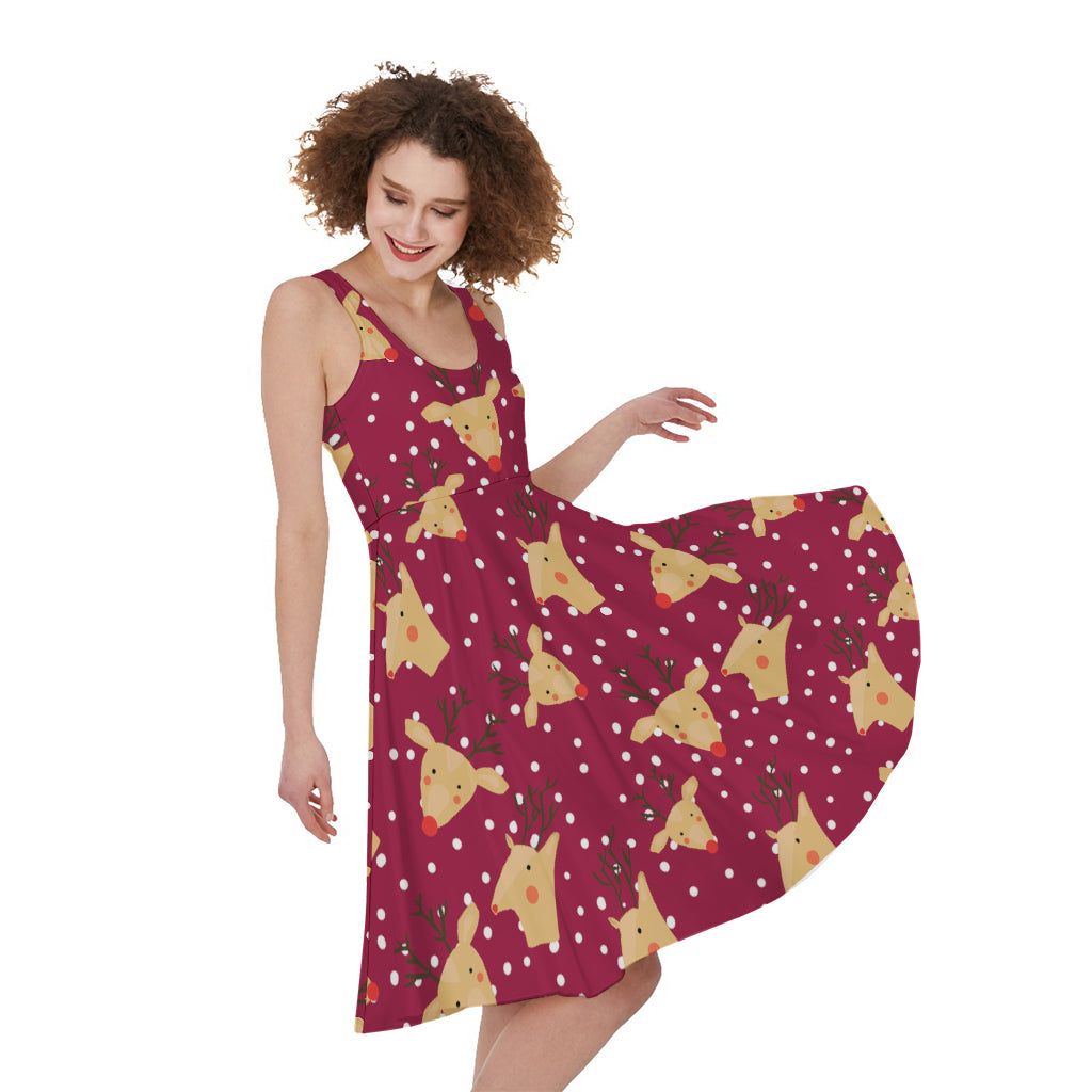 Christmas Deer Pattern Print Women's Sleeveless Dress
