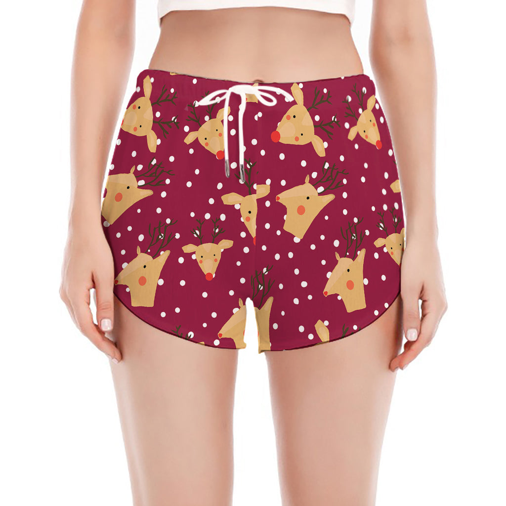 Christmas Deer Pattern Print Women's Split Running Shorts