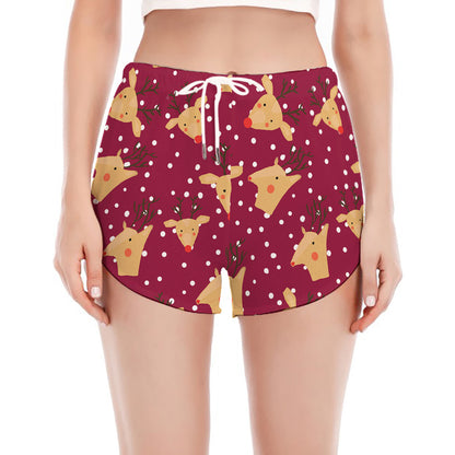 Christmas Deer Pattern Print Women's Split Running Shorts