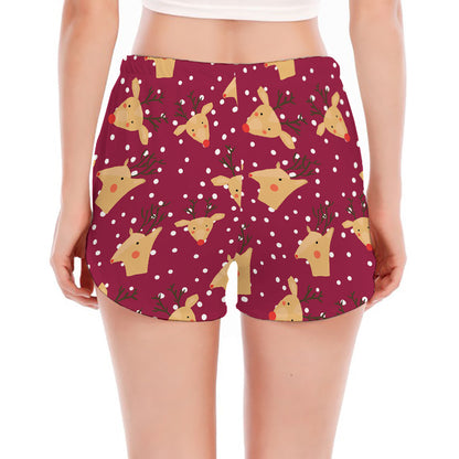 Christmas Deer Pattern Print Women's Split Running Shorts