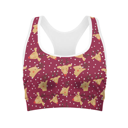 Christmas Deer Pattern Print Women's Sports Bra