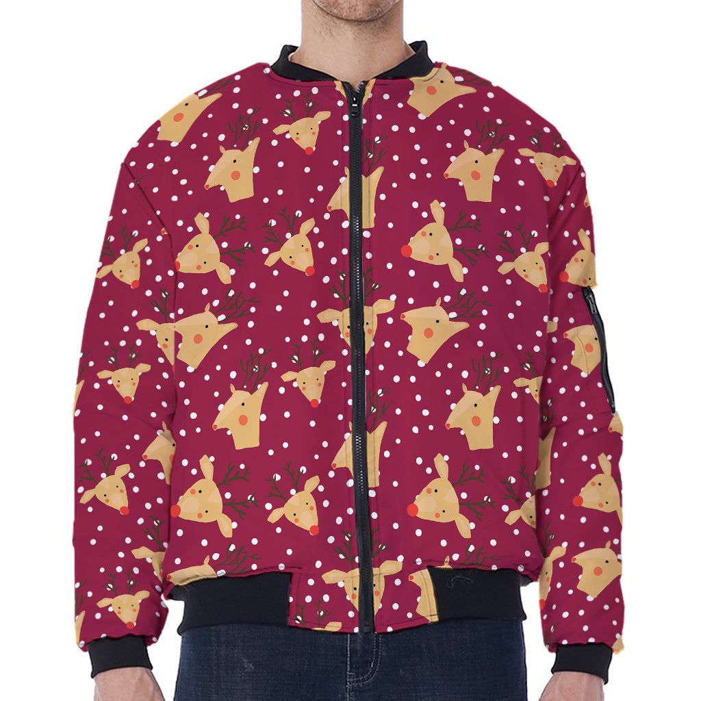 Christmas Deer Pattern Print Zip Sleeve Bomber Jacket