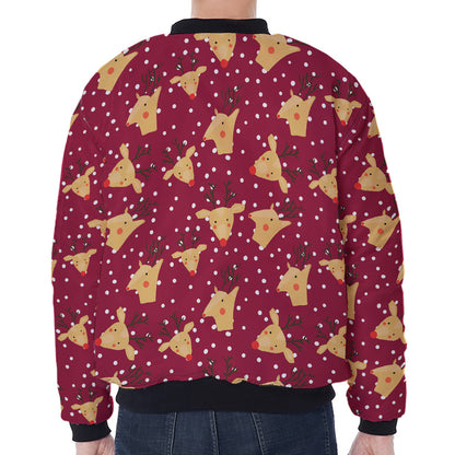 Christmas Deer Pattern Print Zip Sleeve Bomber Jacket