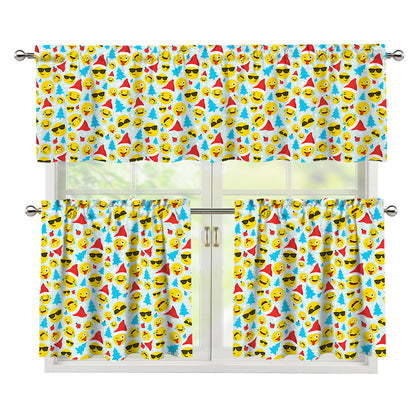 Christmas Emoji Pattern Print 3 Piece Kitchen Curtains