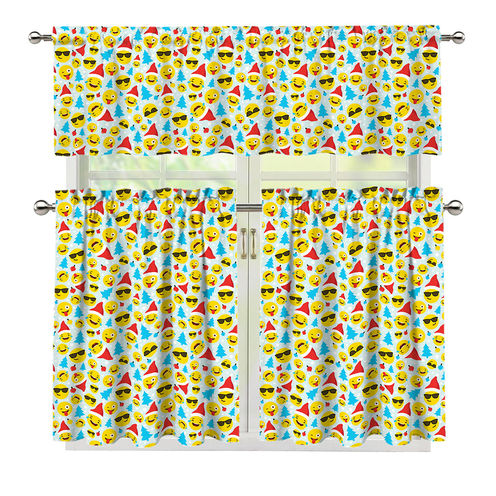 Christmas Emoji Pattern Print 3 Piece Kitchen Curtains