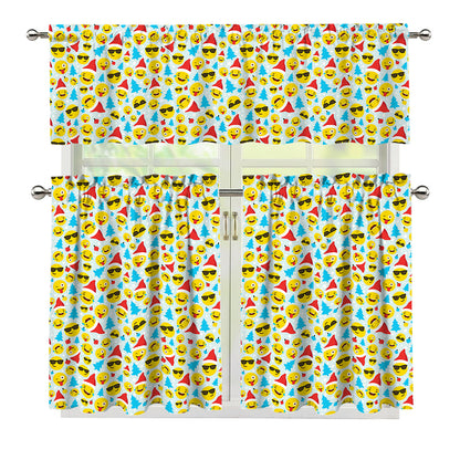 Christmas Emoji Pattern Print 3 Piece Kitchen Curtains