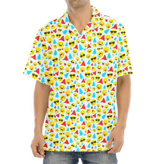Christmas Emoji Pattern Print Aloha Shirt