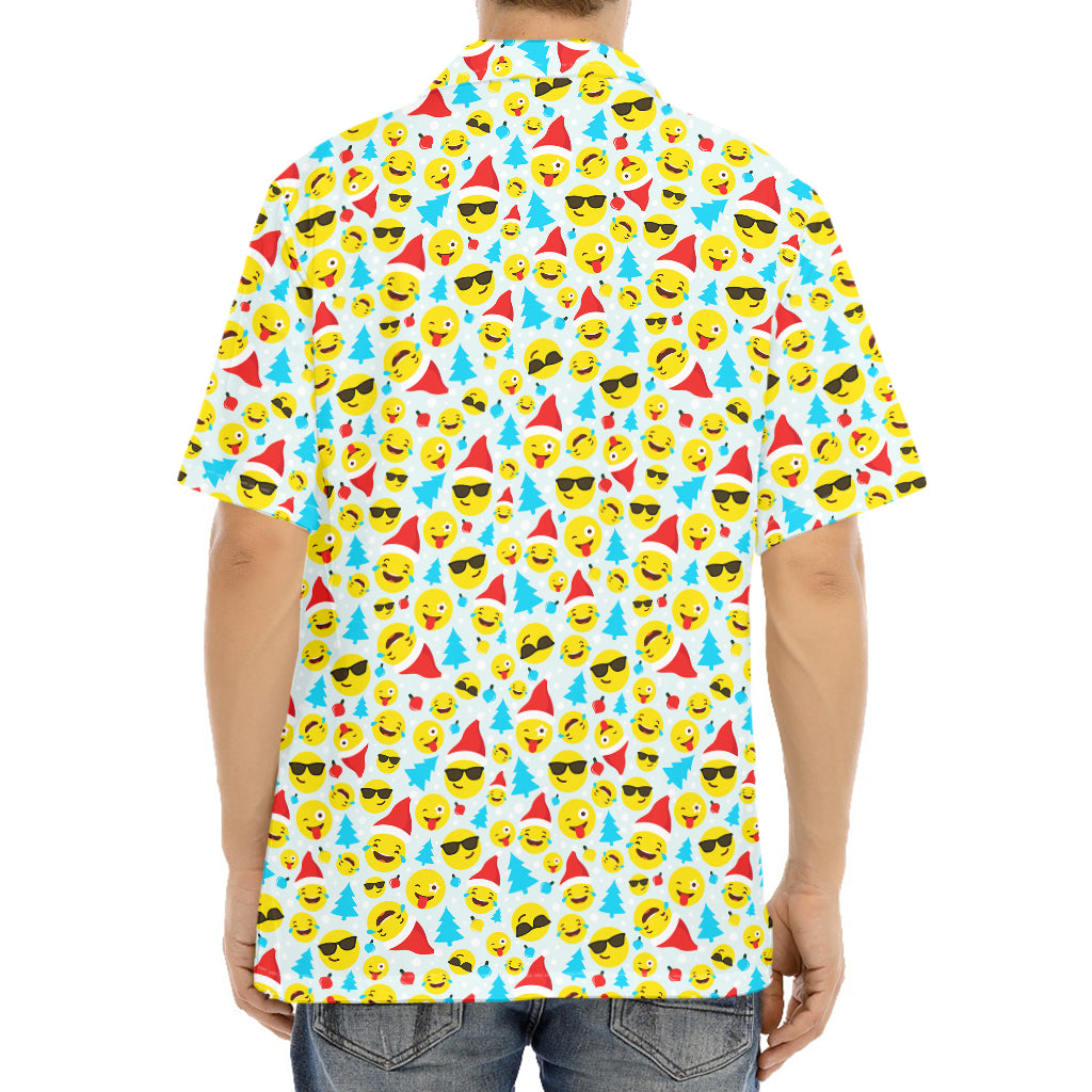Christmas Emoji Pattern Print Aloha Shirt