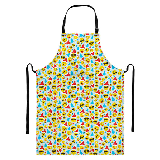 Christmas Emoji Pattern Print Bib Apron With Pocket