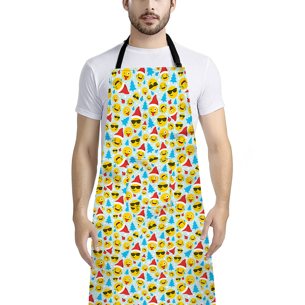 Christmas Emoji Pattern Print Bib Apron With Pocket