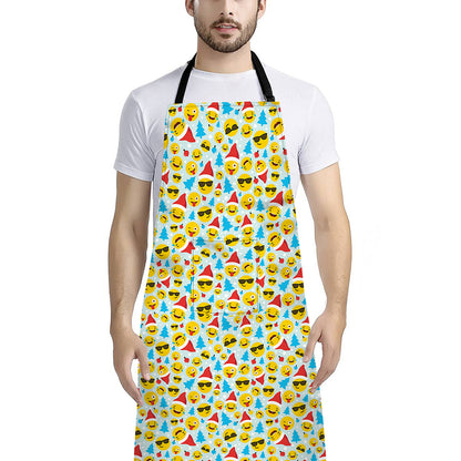 Christmas Emoji Pattern Print Bib Apron With Pocket