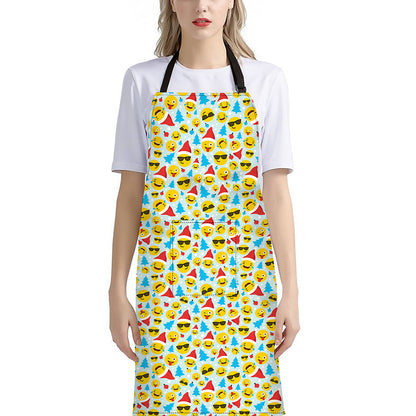 Christmas Emoji Pattern Print Bib Apron With Pocket
