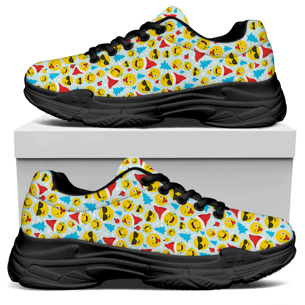 Christmas Emoji Pattern Print Black Chunky Shoes