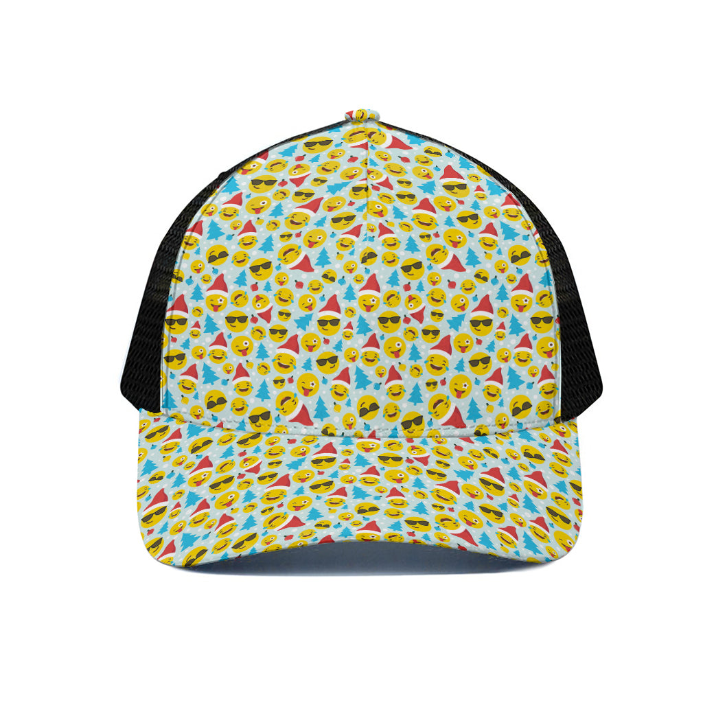 Christmas Emoji Pattern Print Black Mesh Trucker Cap