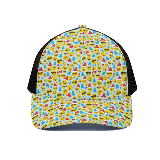Christmas Emoji Pattern Print Black Mesh Trucker Cap