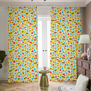 Christmas Emoji Pattern Print Blackout Pencil Pleat Curtains