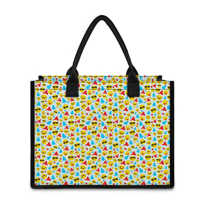 Christmas Emoji Pattern Print Canvas Tote Bag
