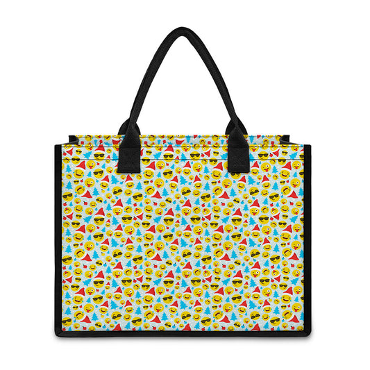 Christmas Emoji Pattern Print Canvas Tote Bag