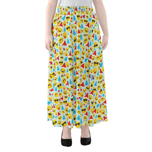 Christmas Emoji Pattern Print Chiffon Maxi Skirt