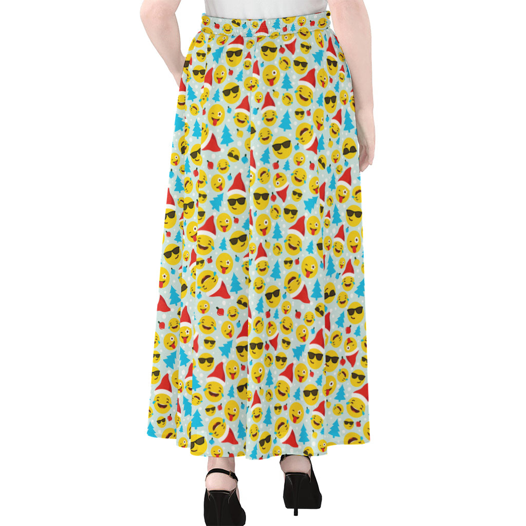 Christmas Emoji Pattern Print Chiffon Maxi Skirt