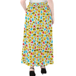 Christmas Emoji Pattern Print Chiffon Maxi Skirt