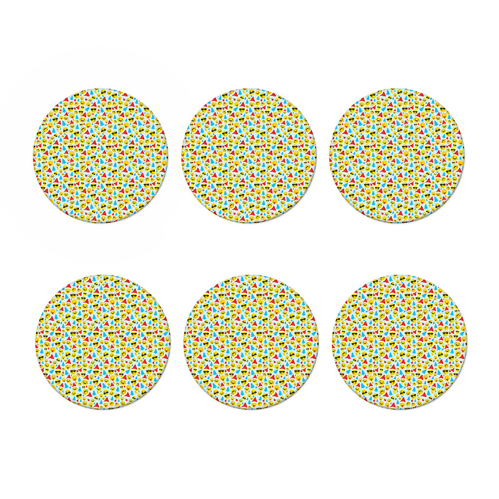 Christmas Emoji Pattern Print Coaster Set