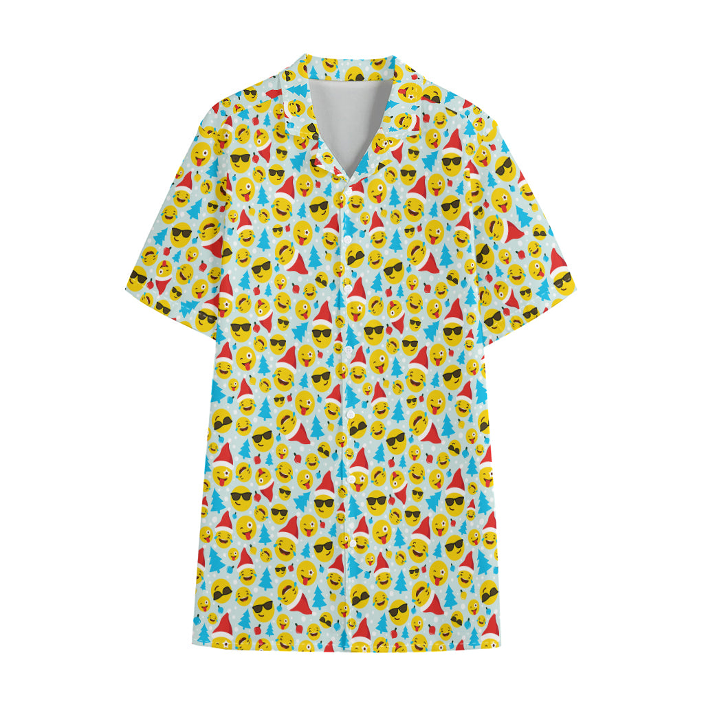 Christmas Emoji Pattern Print Cotton Hawaiian Shirt