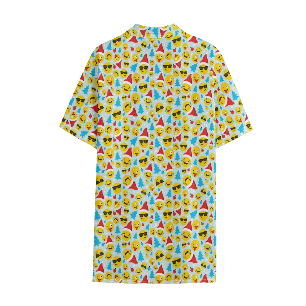 Christmas Emoji Pattern Print Cotton Hawaiian Shirt