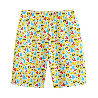 Christmas Emoji Pattern Print Cotton Shorts