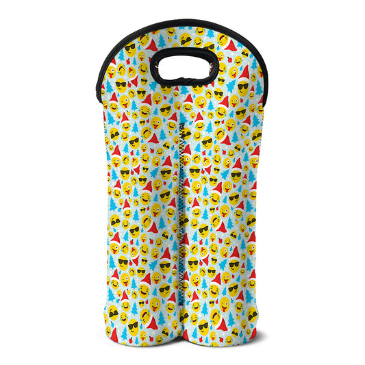 Christmas Emoji Pattern Print Double Neoprene Wine Tote
