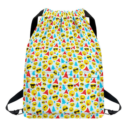 Christmas Emoji Pattern Print Drawstring Backpack
