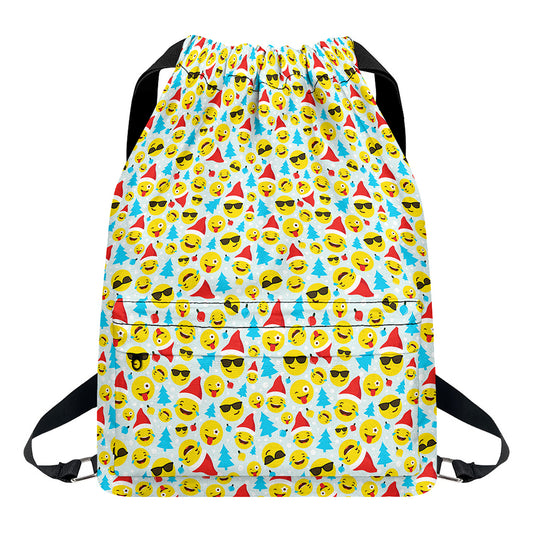 Christmas Emoji Pattern Print Drawstring Backpack
