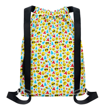Christmas Emoji Pattern Print Drawstring Backpack